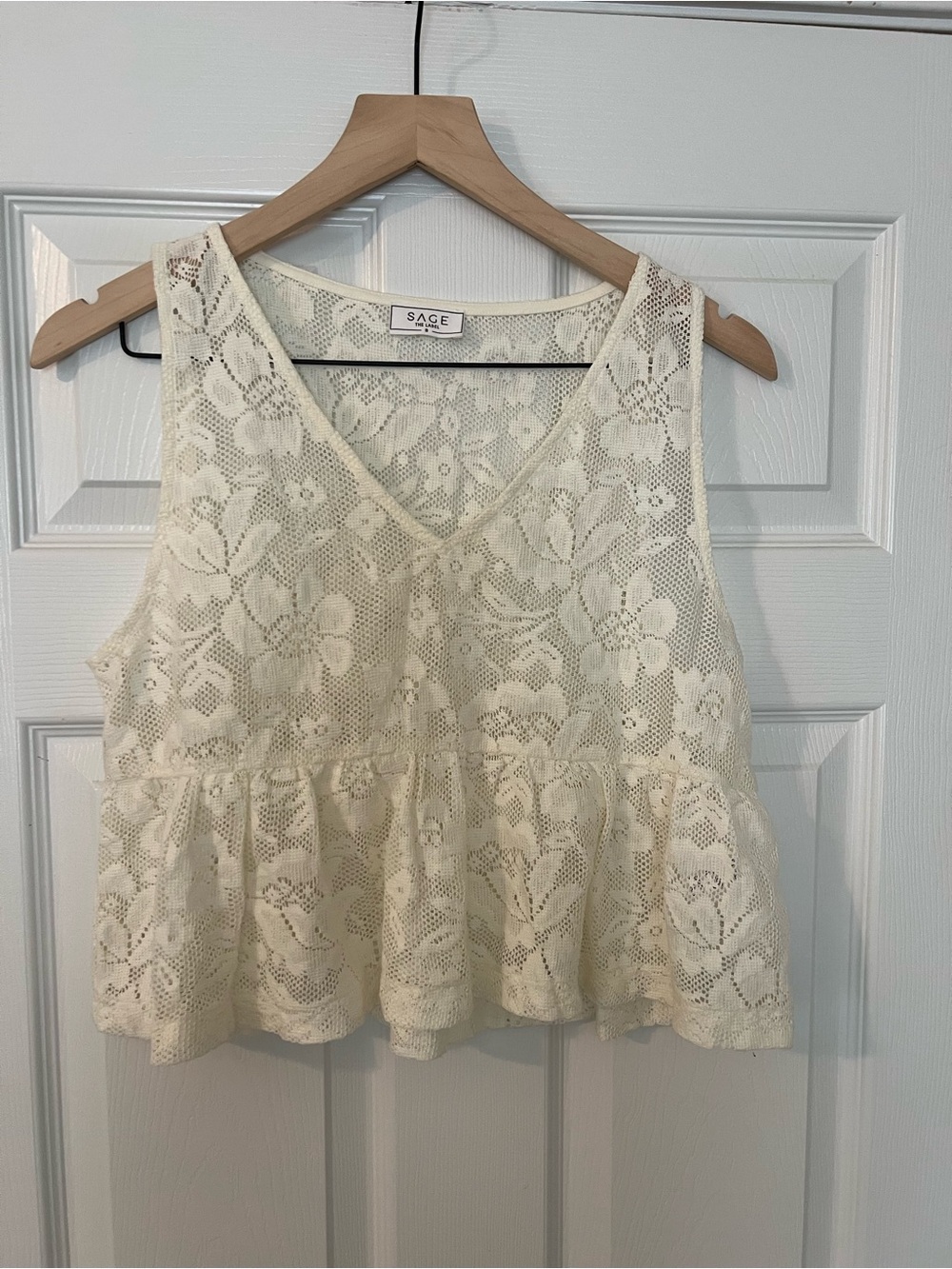 SAGE the Label Women's Ivory Lace Peplum Tank Top
